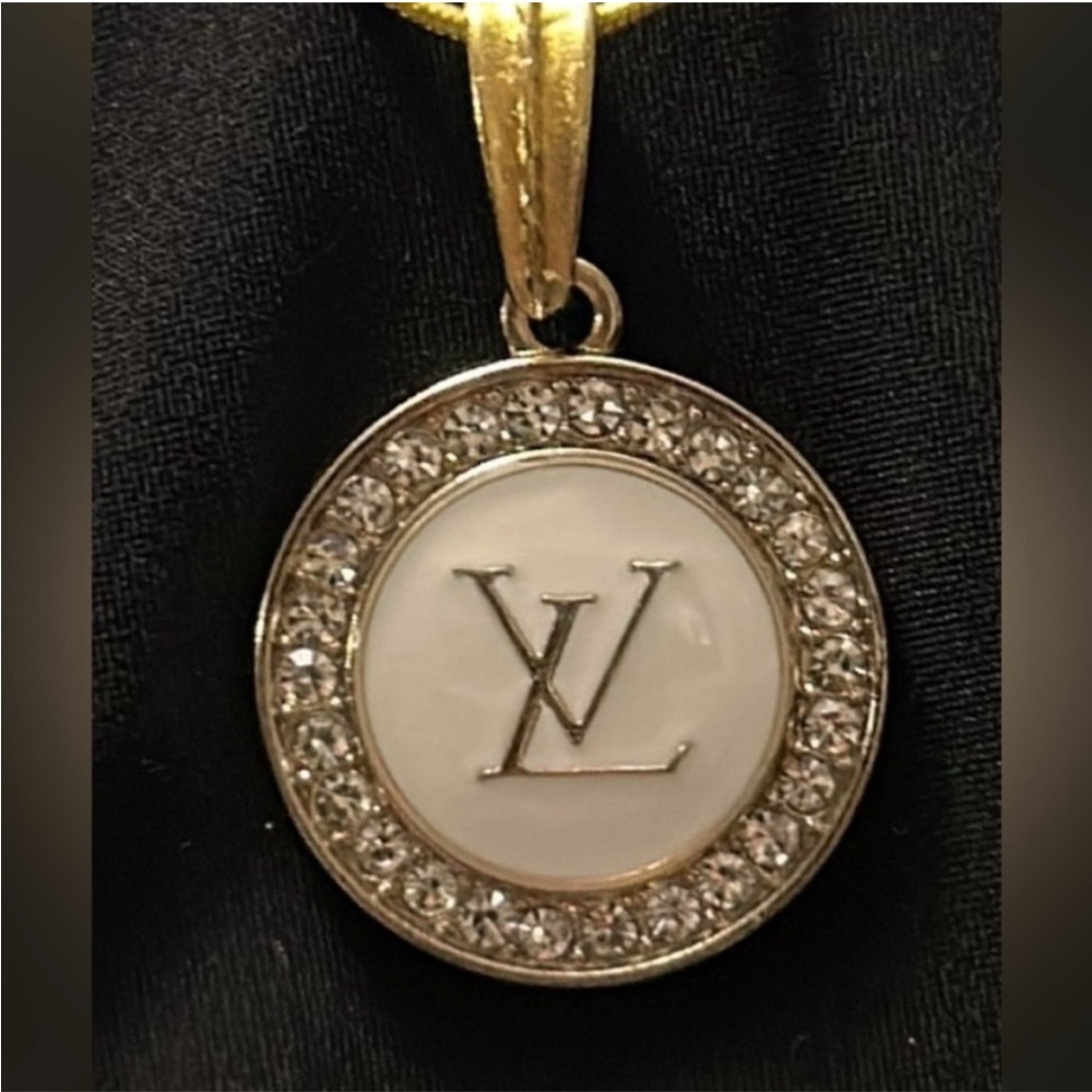 Louis Vuitton Gold and White Crystal upcycled coin with Necklace
